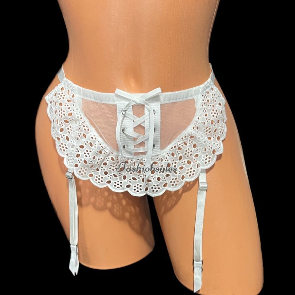 Victorias Secret Dream Angels Sexy Eyelet Lace Garter Belt Skirt Vs White - Picture 5 of 7